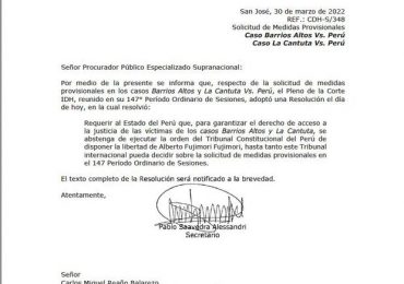 Corte IDH pide al Estado peruano abstenerse de liberar a Alberto Fujimori