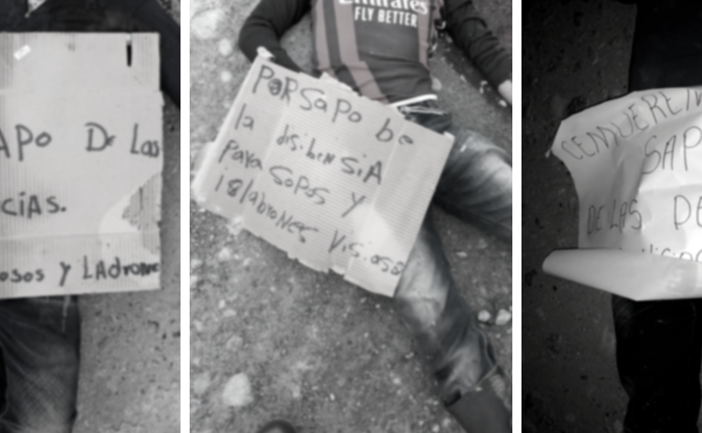 “Por Sapos de las Disidencias”, con este letrero fueron hallados seis cuerpos en Putumayo